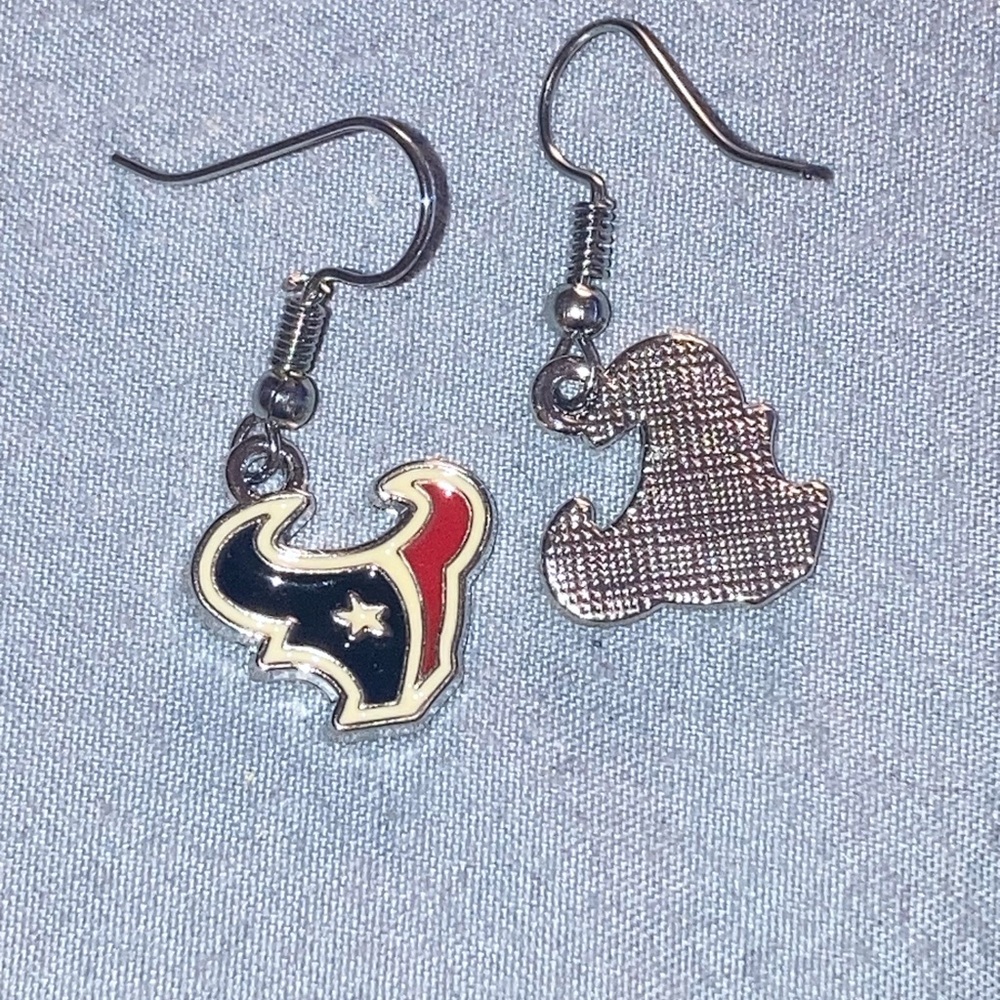 Houston Texans Football Team Logo Dangle Earrings - Red, Navy & White